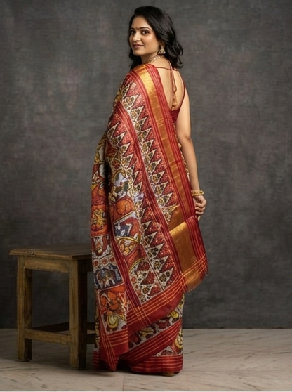 Multi-Color Patola Saree with Traditional Figural Motifs and Grand Gold Zari Pallu