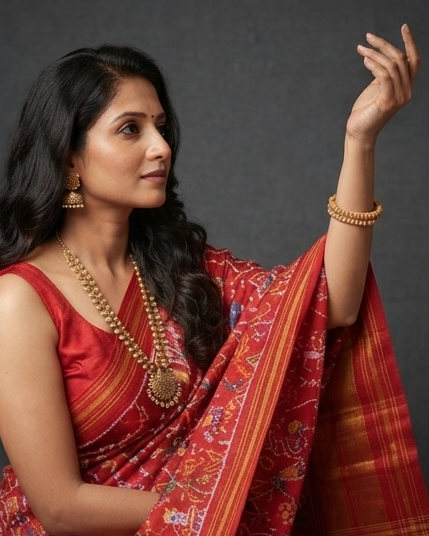 Red and Multi-Color Patola Saree with Traditional Animal and Floral Motifs