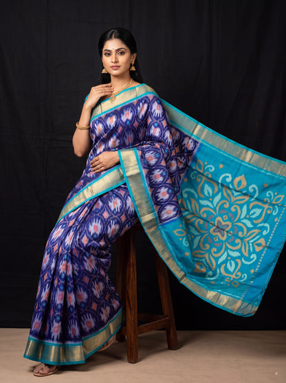 Multicolor Dola Silk Twill Ikkat Designer Saree With Unstitched Blouse Piece For Women
