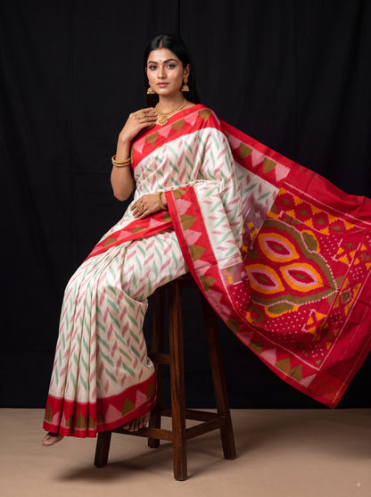 Multicolor Dola Silk Twill Ikkat Designer Saree With Unstitched Blouse Piece For Women