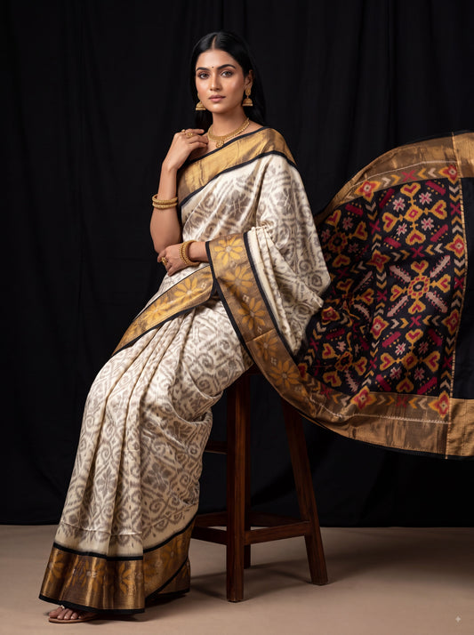 Pochampally Designer Printed & Dola Silk Fabric Saree