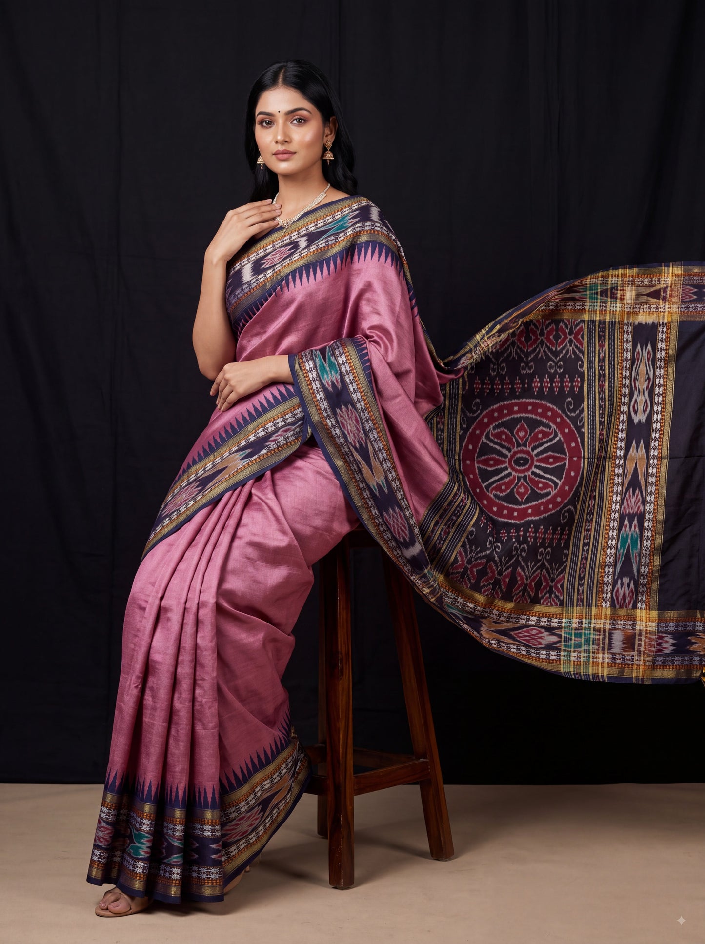 Pochampally Designer Printed & Dola Silk Fabric Saree