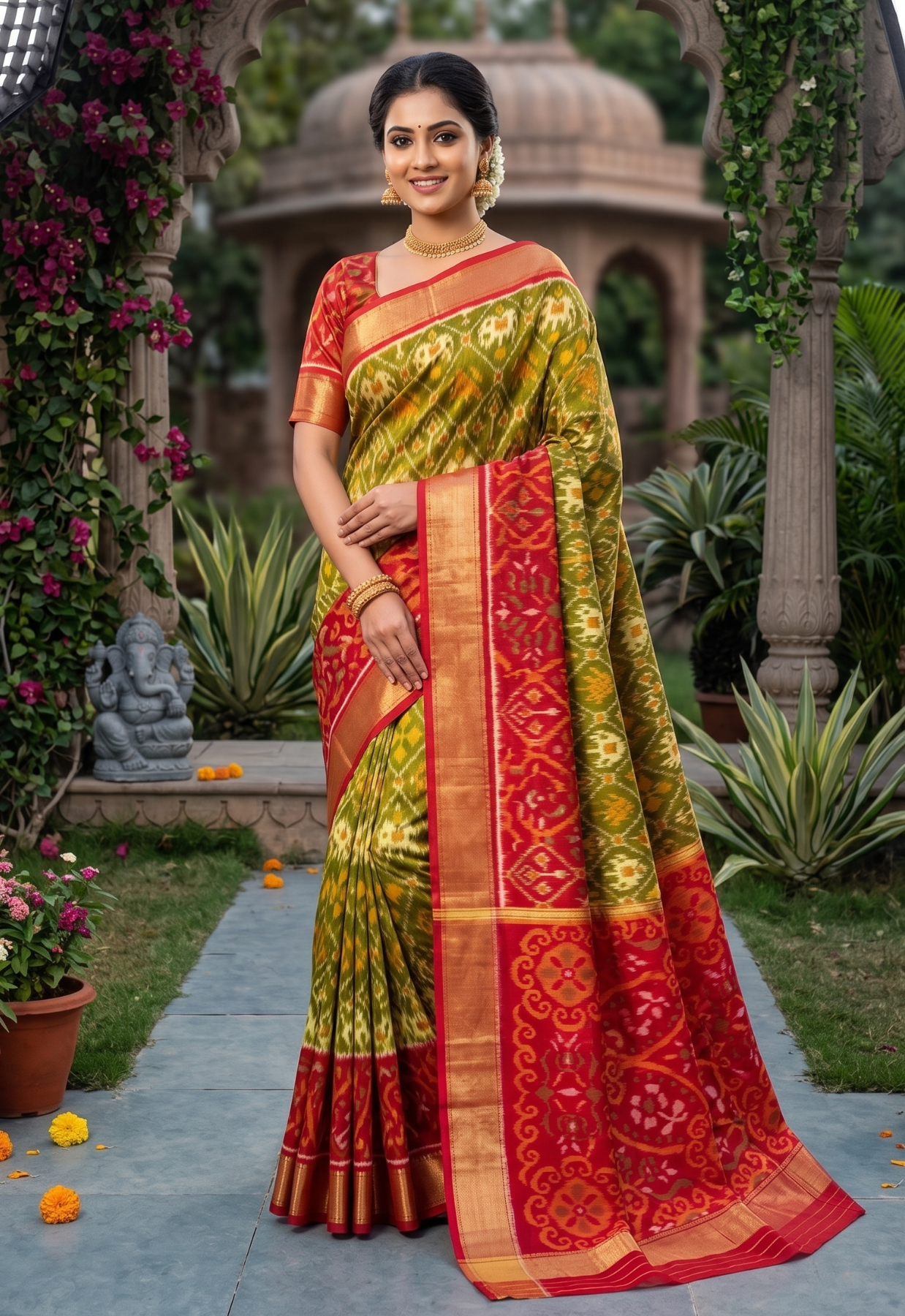 Trending Pochampally Ikkat Soft Silk Saree with Zari Border