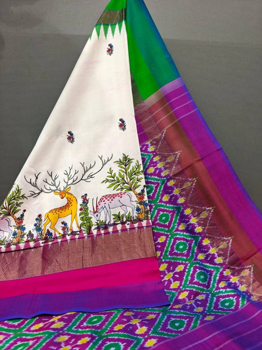 Pochampally Pattu Ikkat Soft Silk Wedding Saree with Zari Border