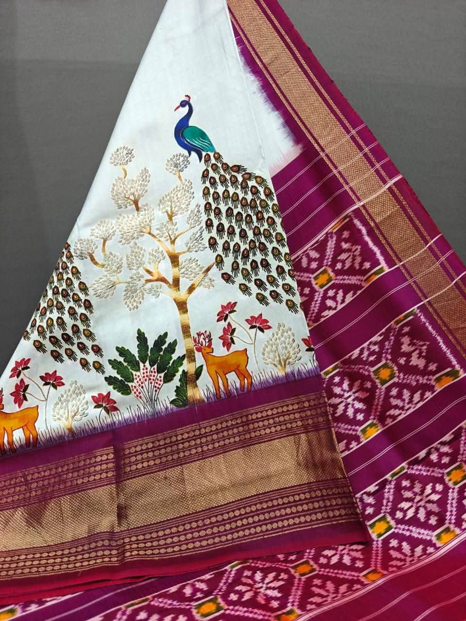 Pochampally Ikkat Pure Silk Saree with Yellow Border