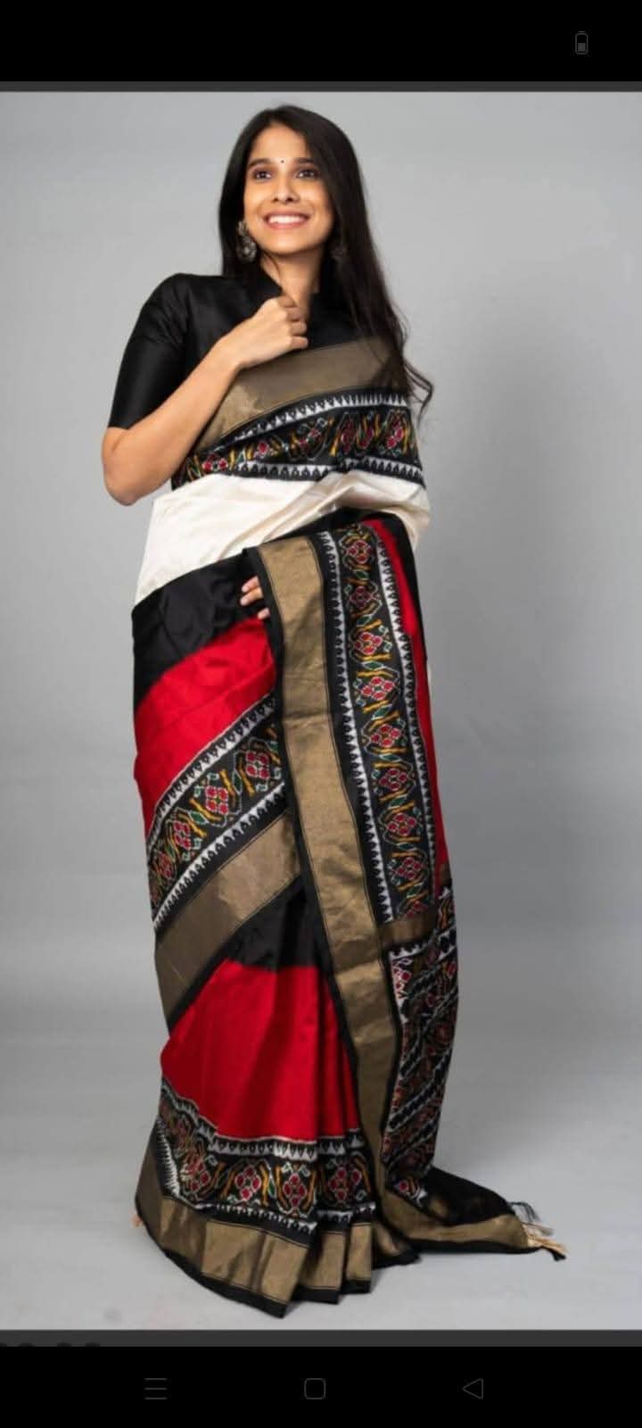 Multicolor Dola Silk Pochampally Printed Saree with Blouse