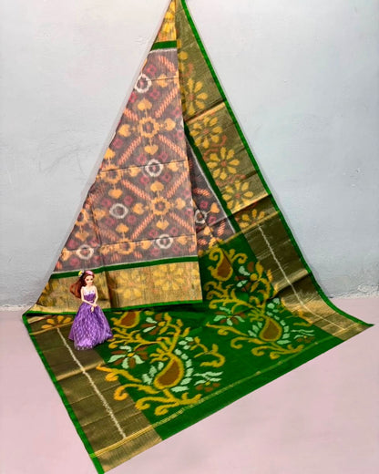 Pochampally Designer Printed & Dola Silk Fabric Saree