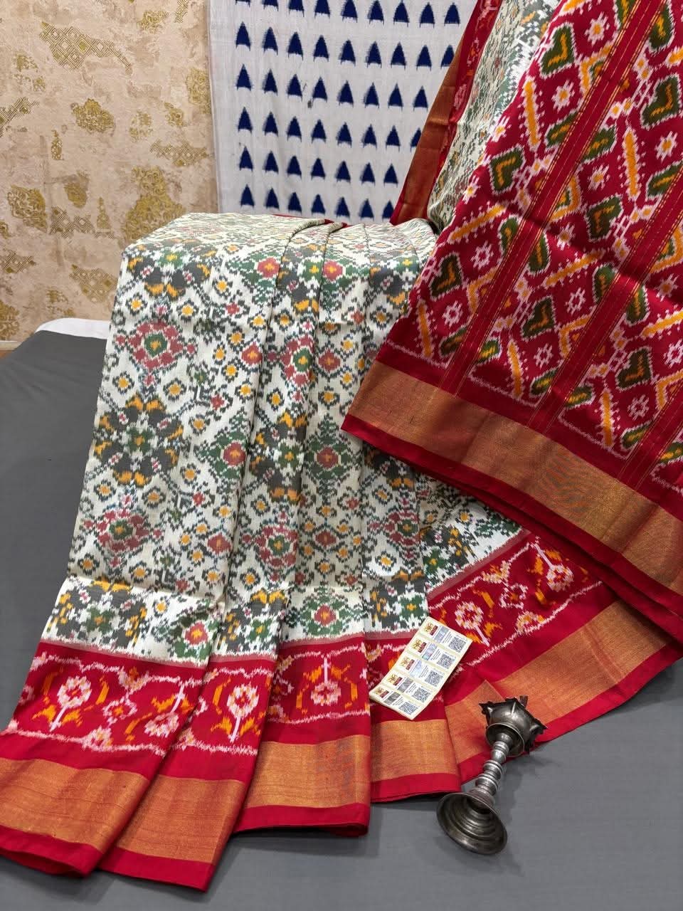 Multicolor Dola Silk Twill Ikkat Designer Saree With Unstitched Blouse Piece For Women