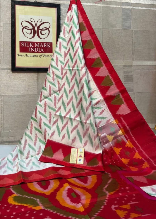 Multicolor Dola Silk Twill Ikkat Designer Saree With Unstitched Blouse Piece For Women