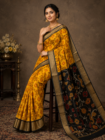 Pochampally Designer Printed & Dola Silk Fabric Saree