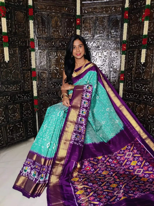 Pochampally Designer Printed & Dola Silk Saree Gold Zari
