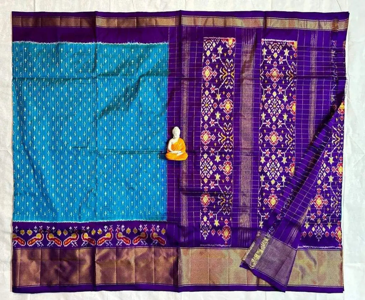 Pochampally Designer Printed & Dola Silk Saree Gold Zari